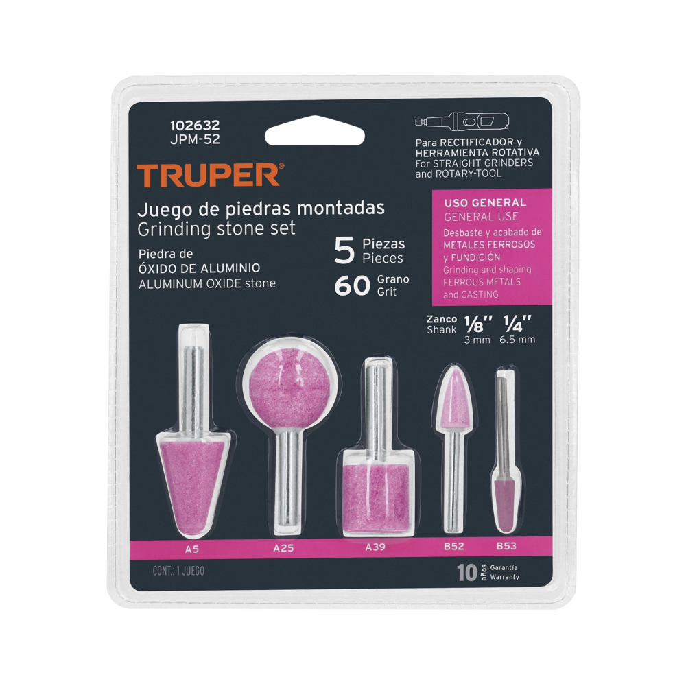 Juego de 5 piedras montadas zanco 1/4' y 1/8',uso general JPM-52