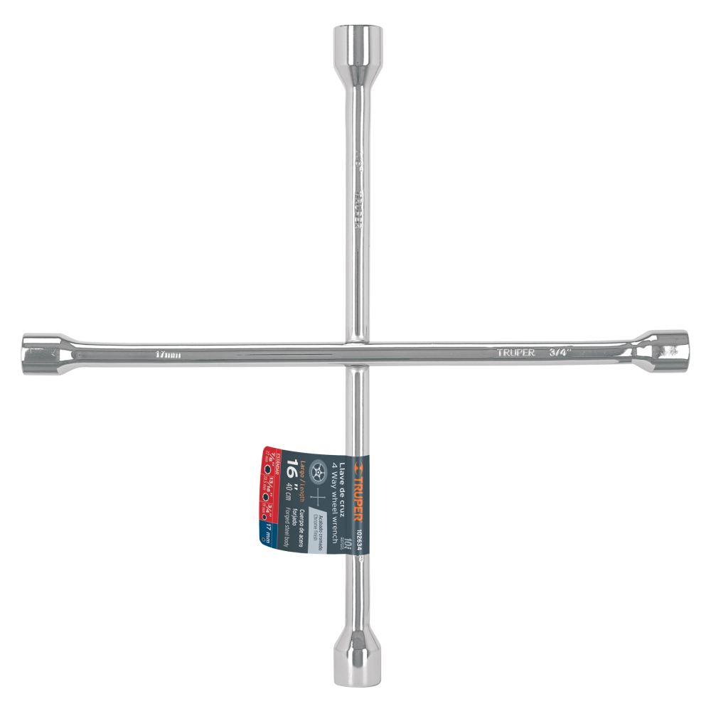 Llave de cruz 16' pulida y cromada, TRUPER LLCR-16