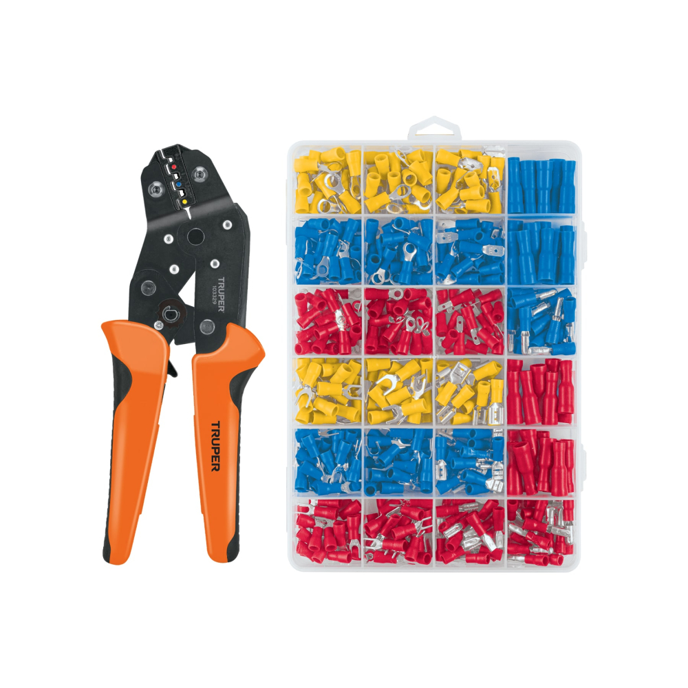 Kit de crimpadora y 500 terminales con aislamiento, Truper PCT-8K