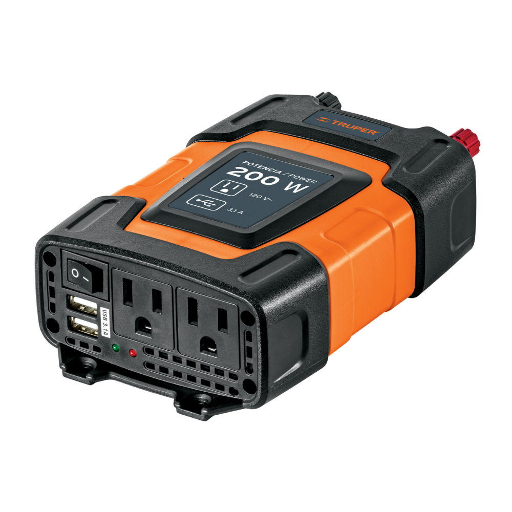 Inversor de corriente de 200 W con puertos USB, Truper INCO-200