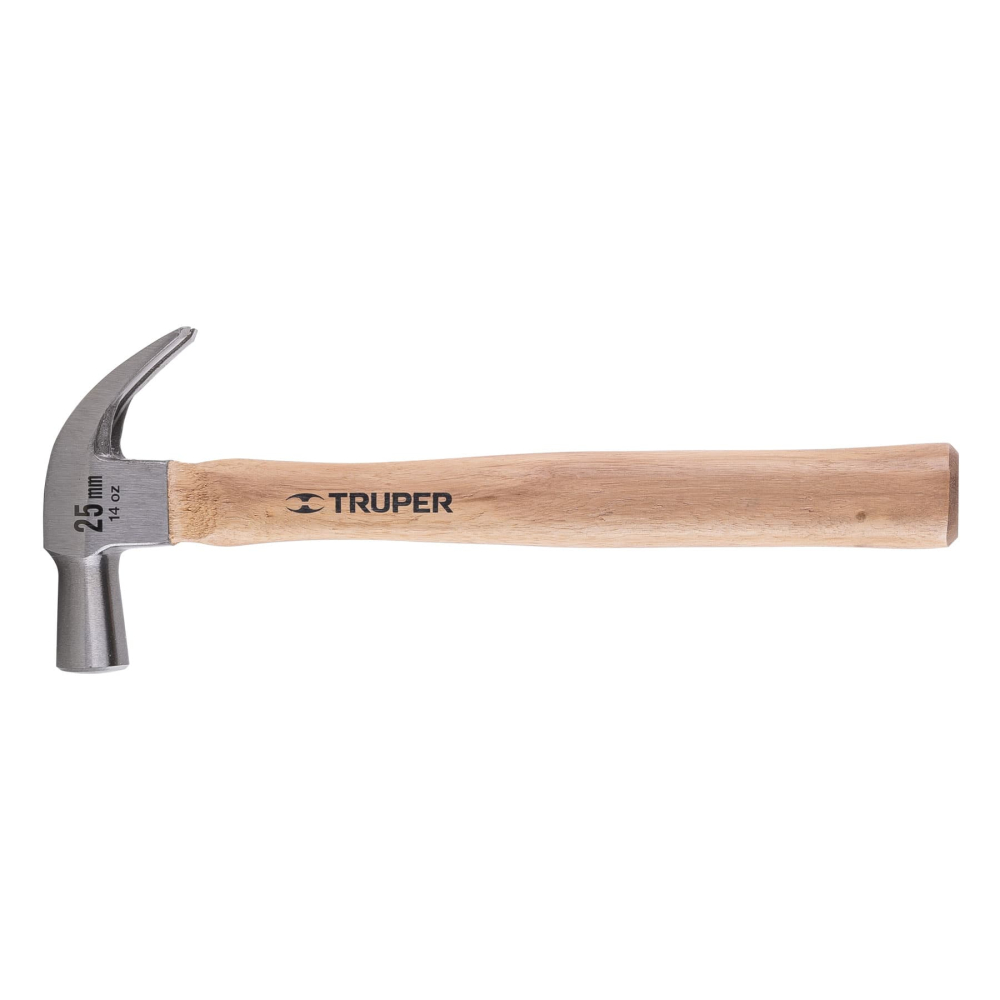 Martillo cabeza cónica 25 mm uña curva, mango madera, TRUPER MAC-25
