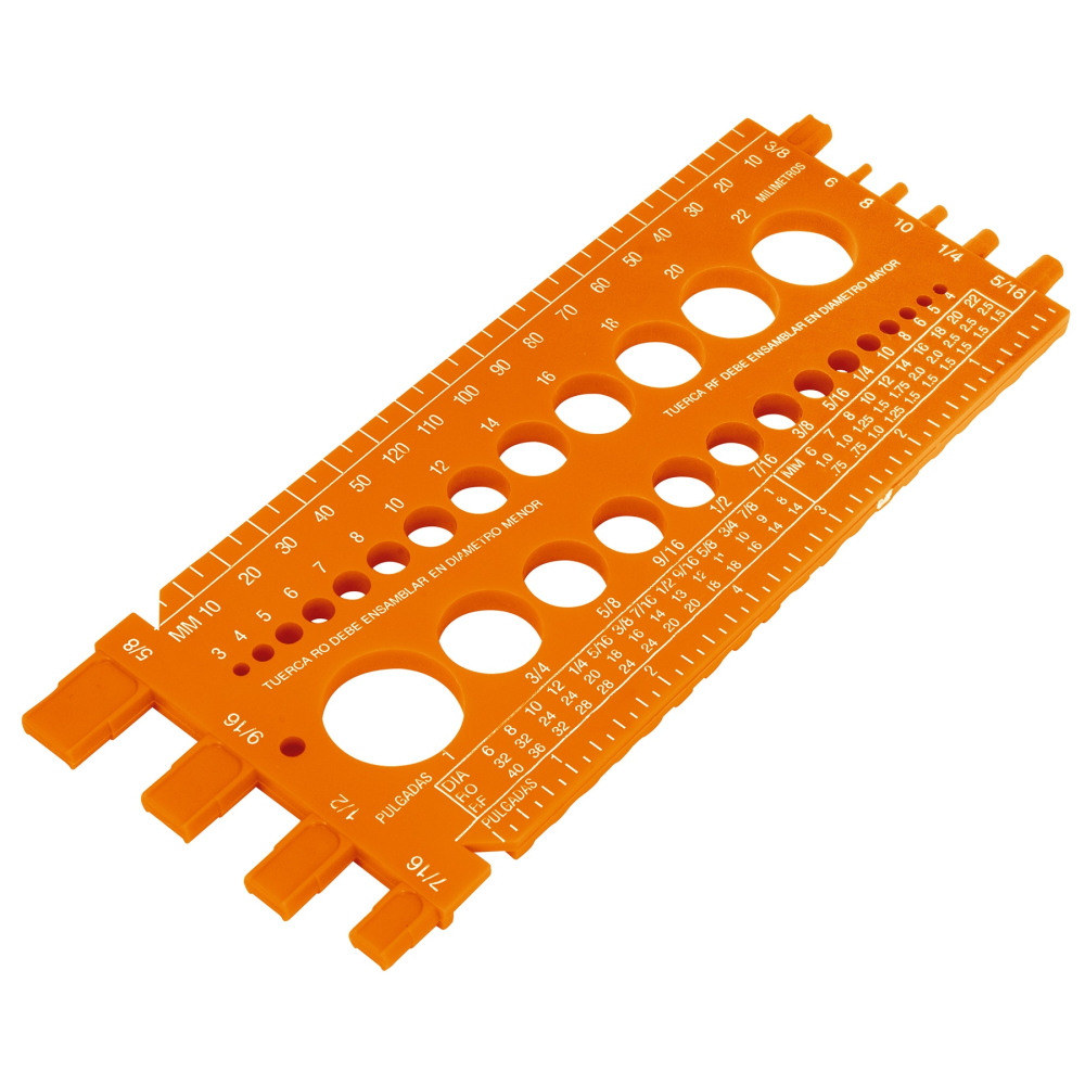 Regleta medidora de tuercas y tornillos, std y mm, TRUPER REGLA-22