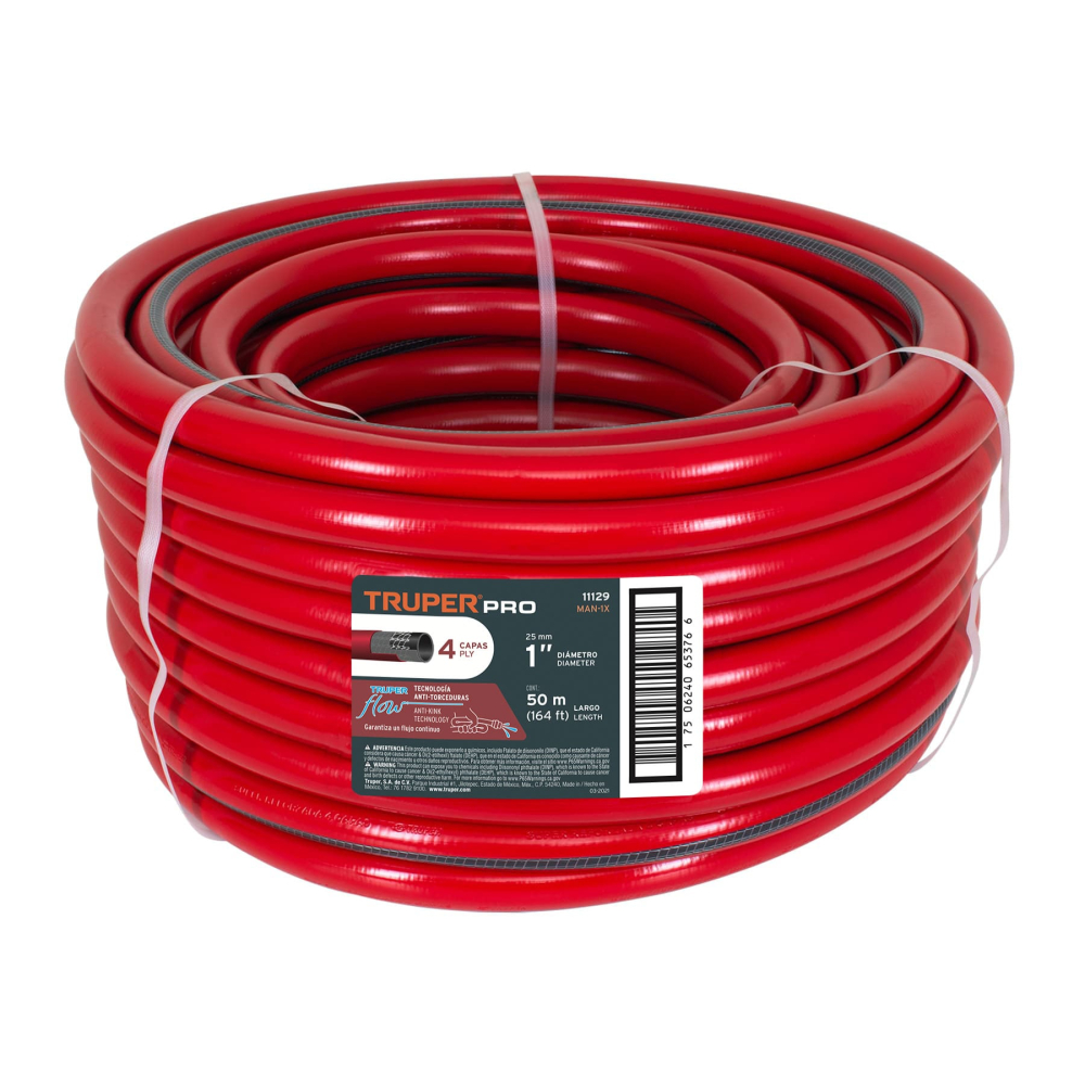 Metro de manguera 1' 4 capas en rollo de 50 m, TRUPER MAN-1X