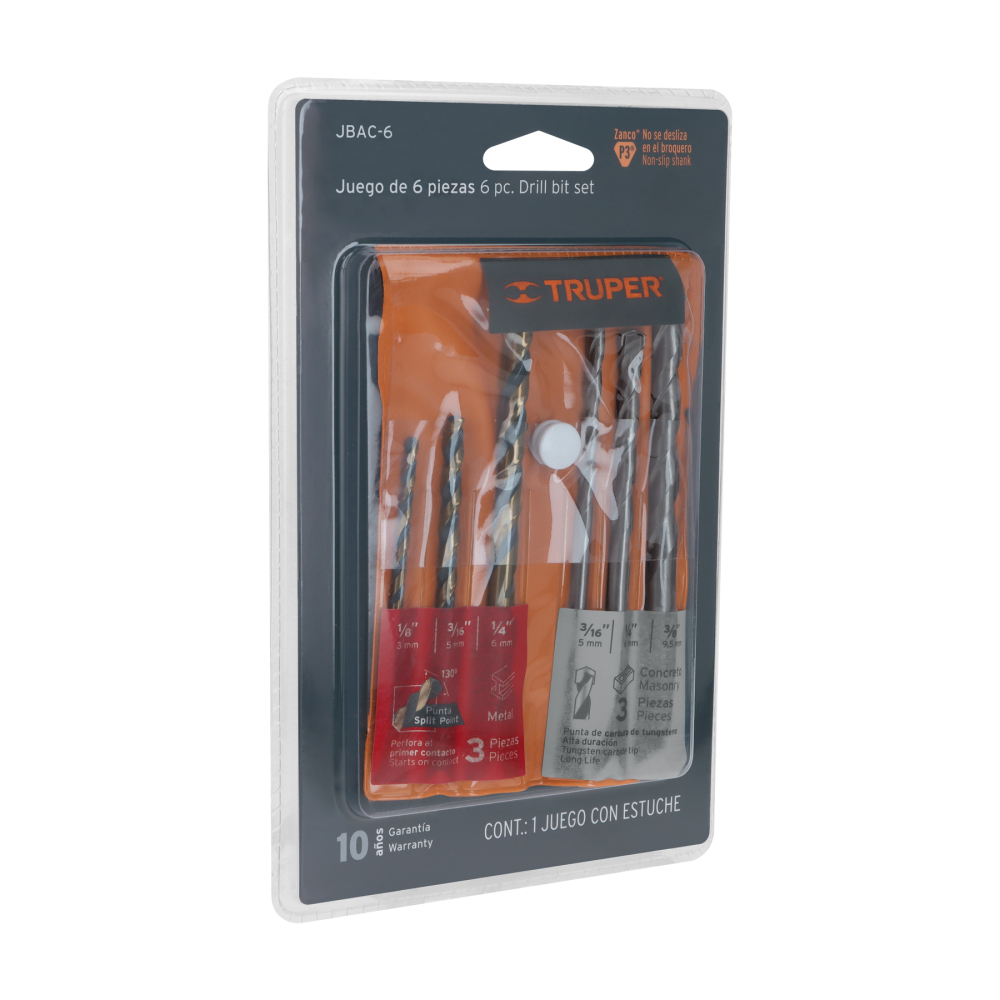 Juego de 6 brocas para metal y concreto, Truper JBAC-6