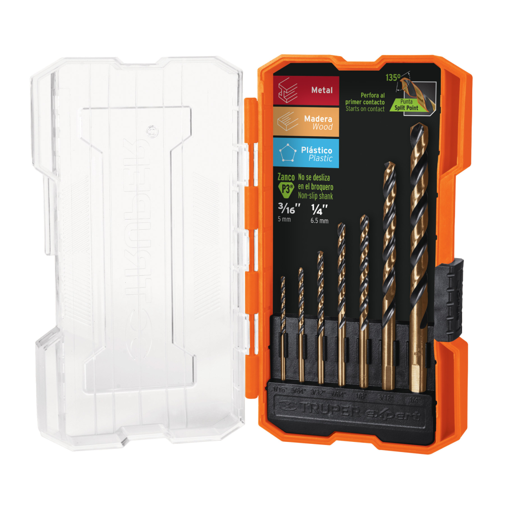Juego de 7 brocas HSS para metal en estuche, Truper Expert JBAV-7