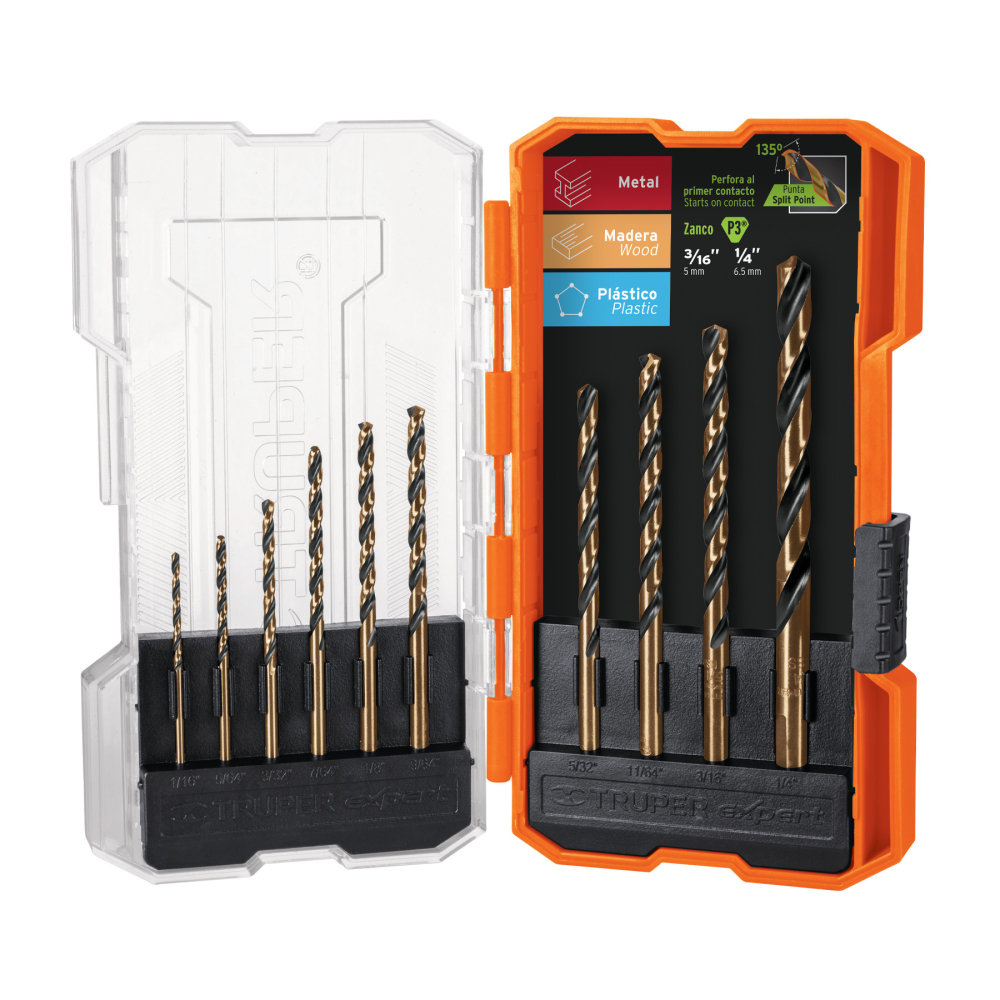 Juego de 10 brocas HSS para metal en estuche, Truper Expert JBAV-10