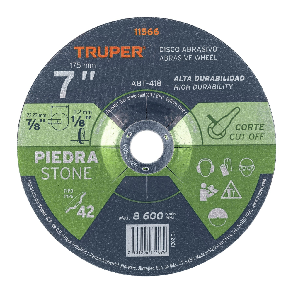 Disco Tipo 42 de 7' x 3.2 mm para corte de piedra, TRUPER ABT-418