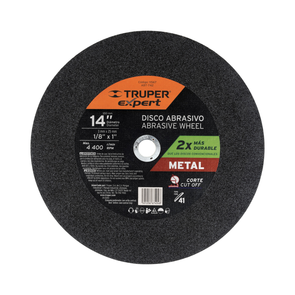 Disco Tipo 41 de 14' x 3.4 mm para corte de metal, EXPERT ABT-742