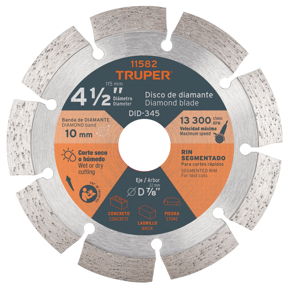 Disco de diamante de 4-1/2' x 2.1 mm, rin segmentado, TRUPER DID-345