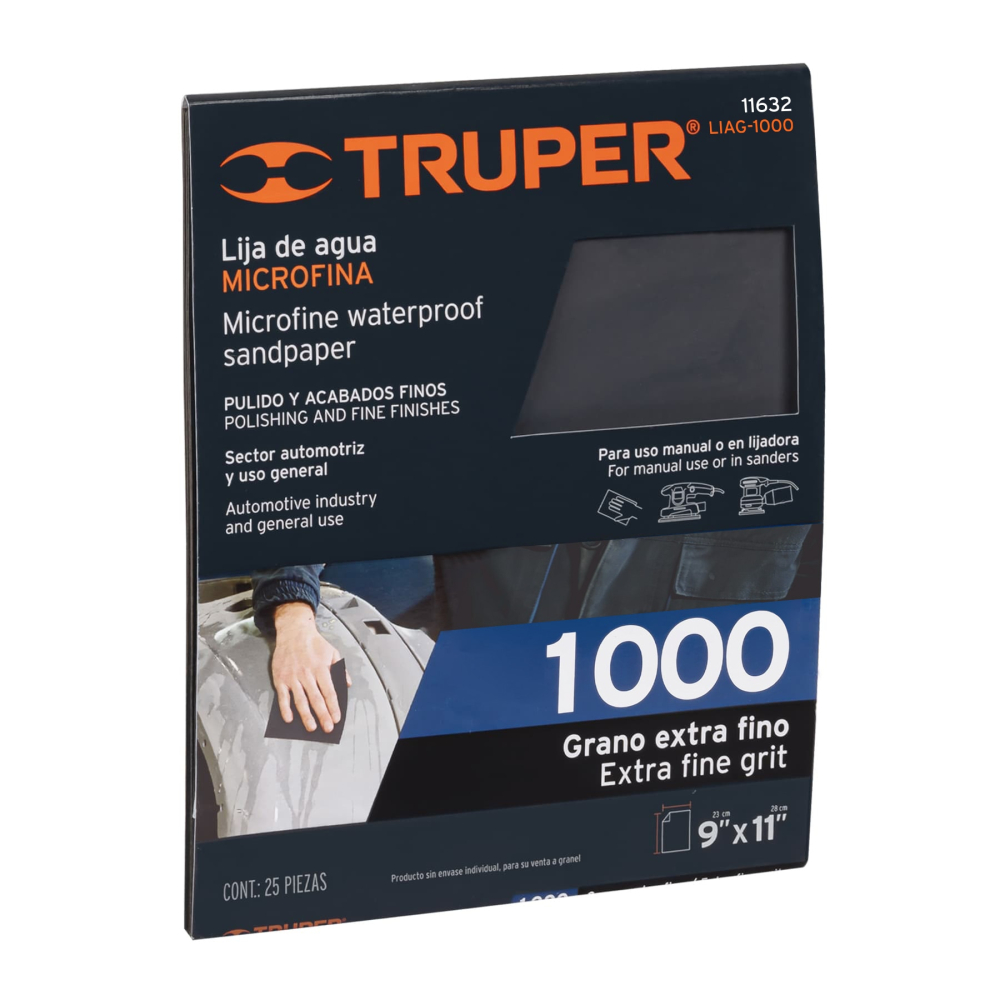 Lija de agua grano 1000 microfina carburo de silicio, TRUPER LIAG-1000