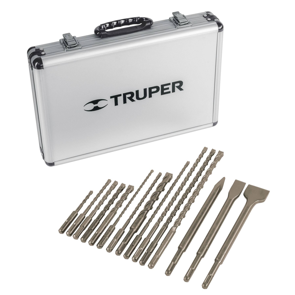 Juego de 15 brocas y cinceles SDS Plus en estuche, TRUPER JSDS-15