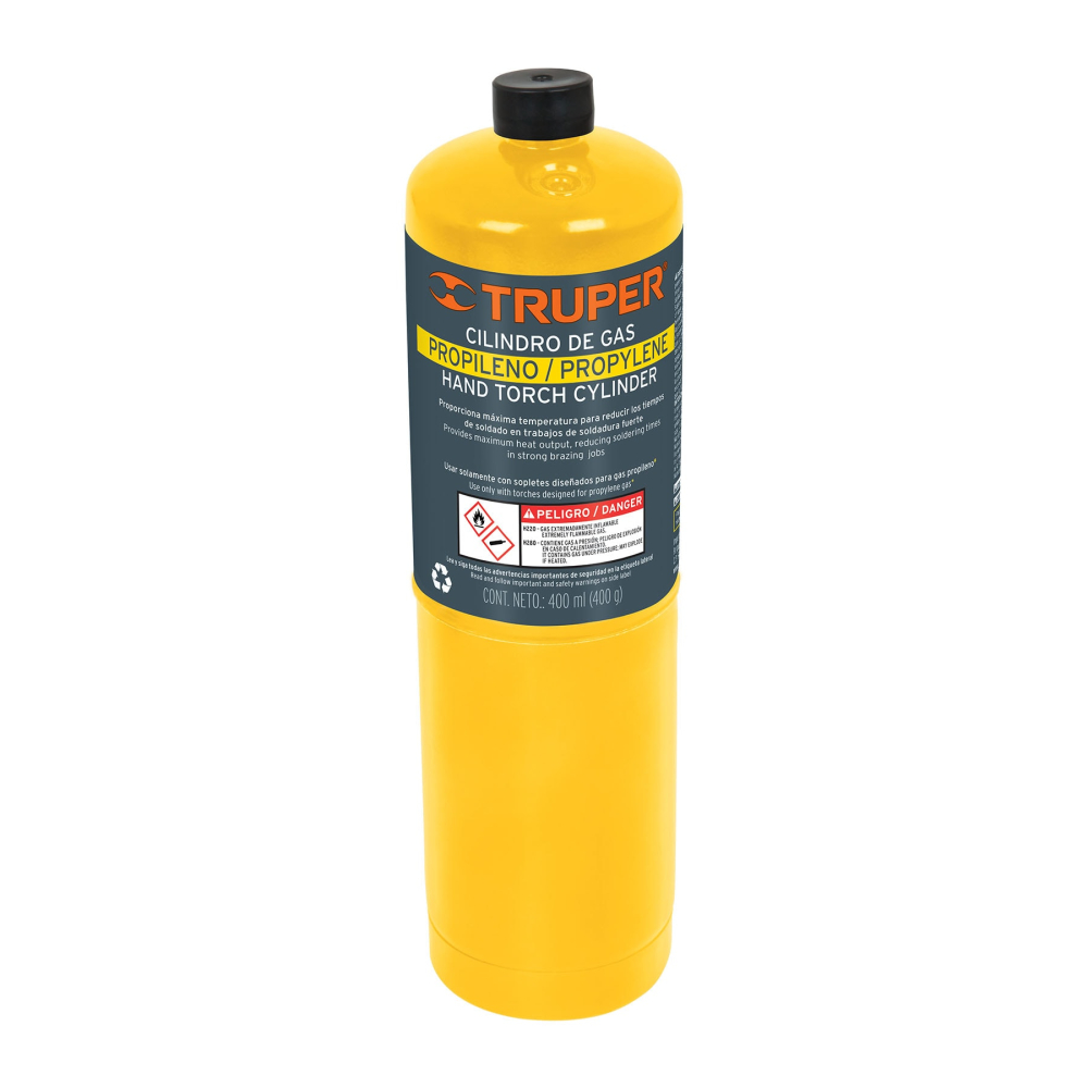 Cilindro de gas propileno de 400g, amarillo, TRUPER GAS-400N