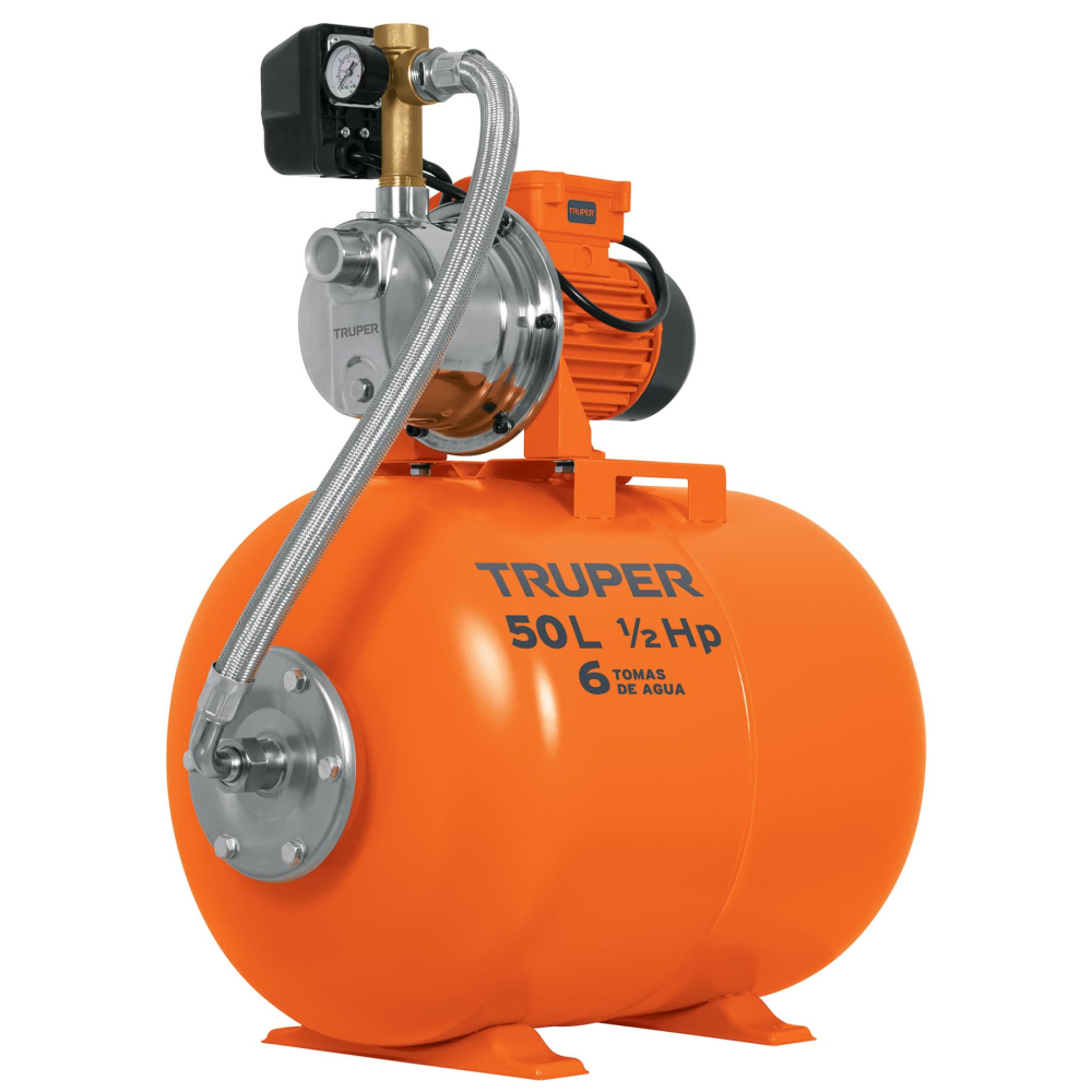 Equipo hidroneumático 50L, jet inoxidable 1/2 HP, TRUPER HIDR-1/2X50