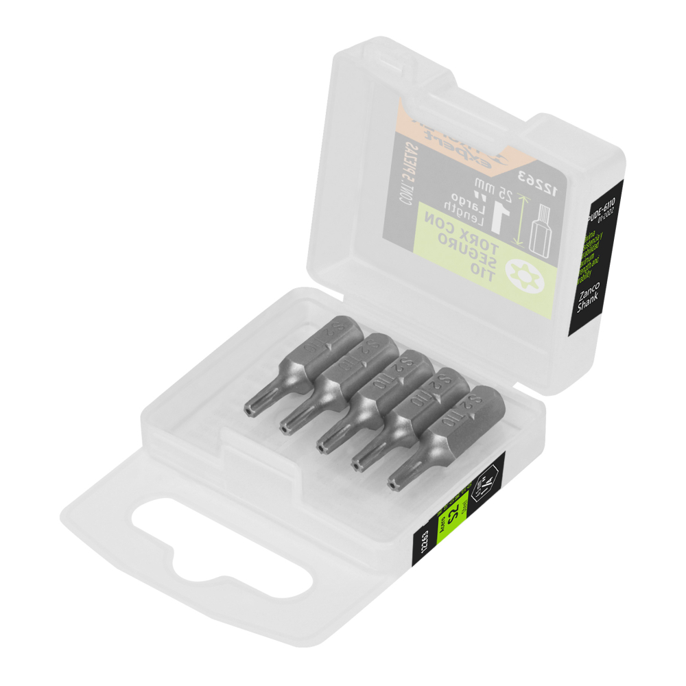 Estuche con 5 puntas torx T10 con seguro largo 1', EXPERT PUDE-6110