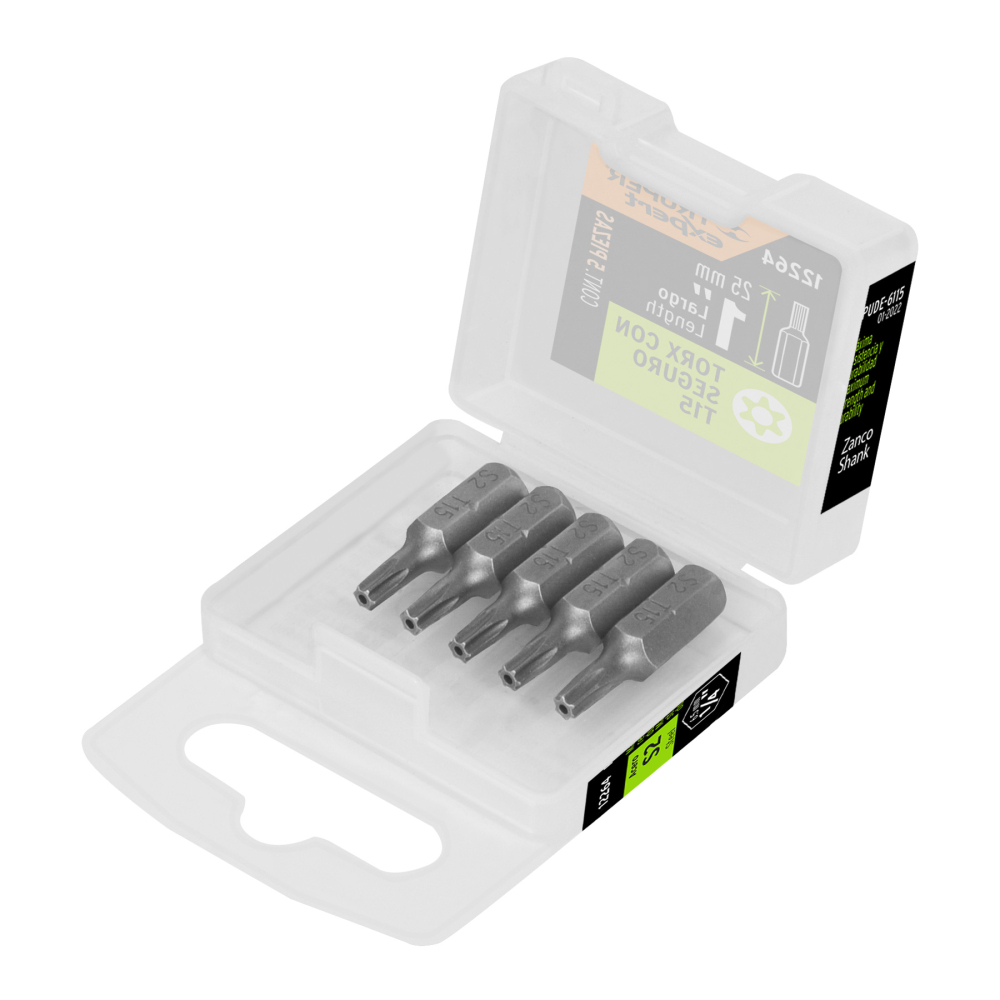 Estuche con 5 puntas torx T15 con seguro largo 1', EXPERT PUDE-6115