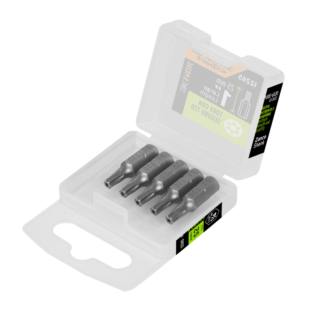 Estuche con 5 puntas torx T20 con seguro largo 1', Expert PUDE-6120