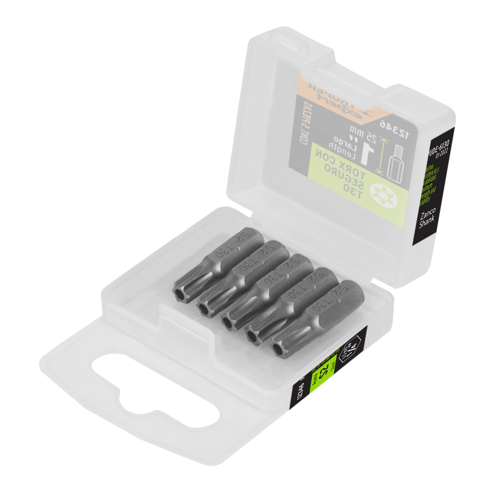 Estuche con 5 puntas torx T30 con seguro largo 1', EXPERT PUDE-6130