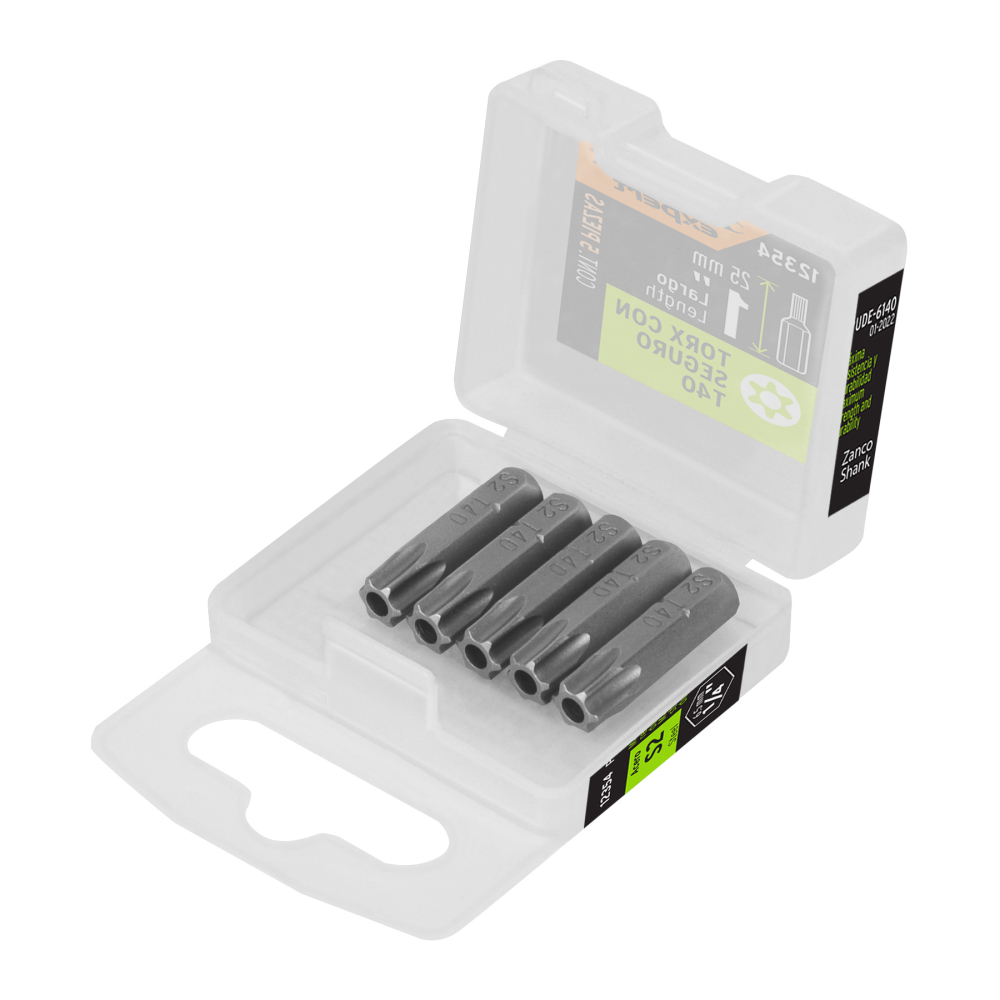 Estuche con 5 puntas torx T40 con seguro largo 1', EXPERT PUDE-6140