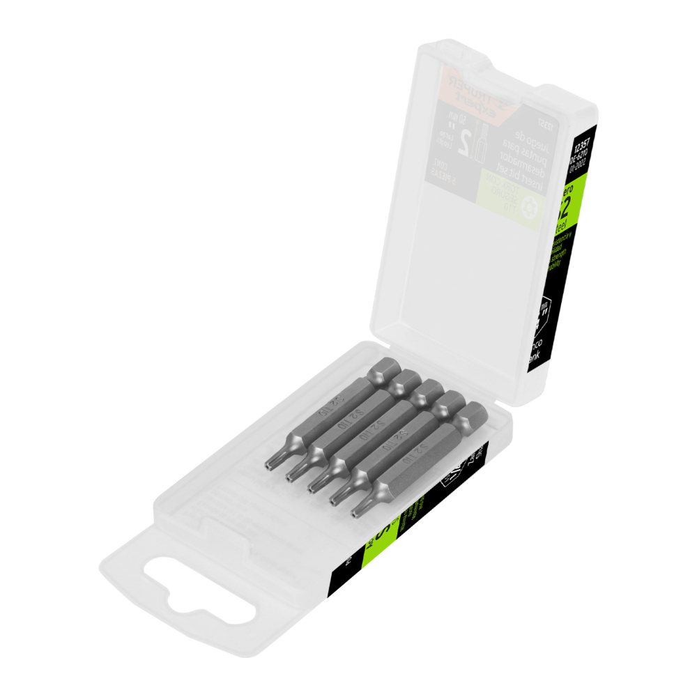 Estuche con 5 puntas torx T10 con seguro largo 2', EXPERT PUDE-6210