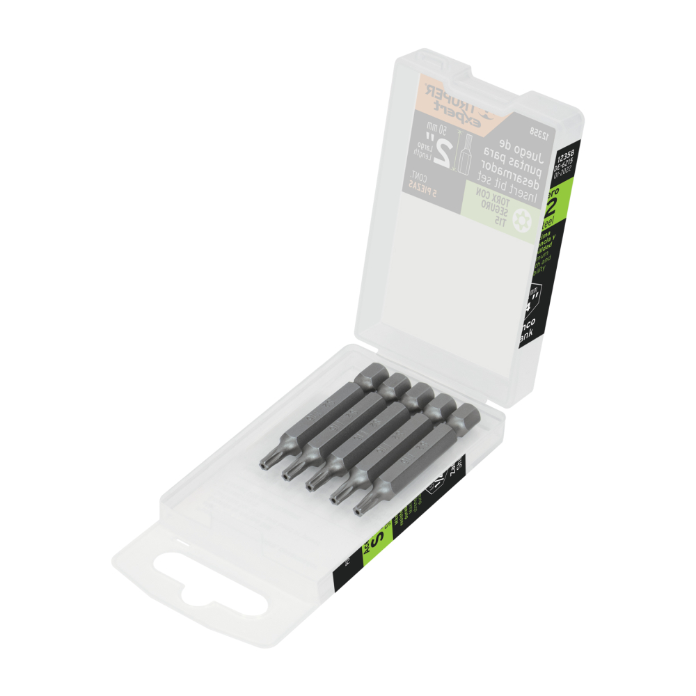 Estuche con 5 puntas torx T15 con seguro largo 2', EXPERT PUDE-6215