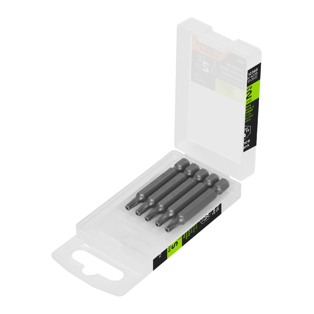 Estuche con 5 puntas torx T20 con seguro largo 2', EXPERT PUDE-6220