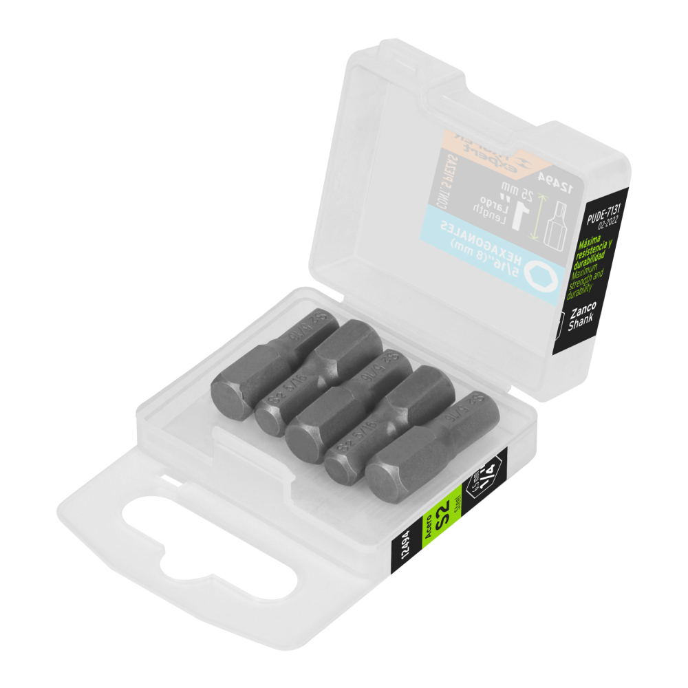 Estuche con 5 puntas hexagonales de 5/16mm largo 1', EXPERT PUDE-7131