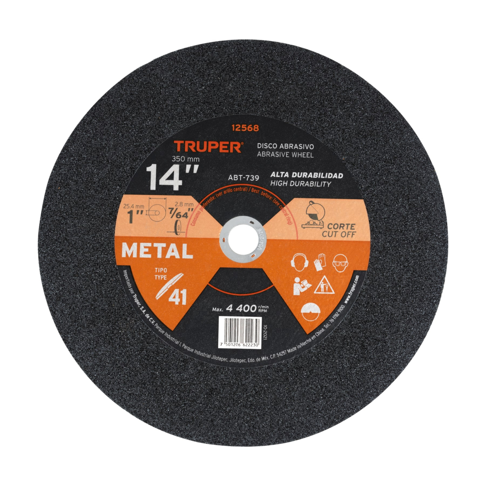 Disco Tipo 41 de 14' x 3.1 mm para corte de metal, TRUPER ABT-739