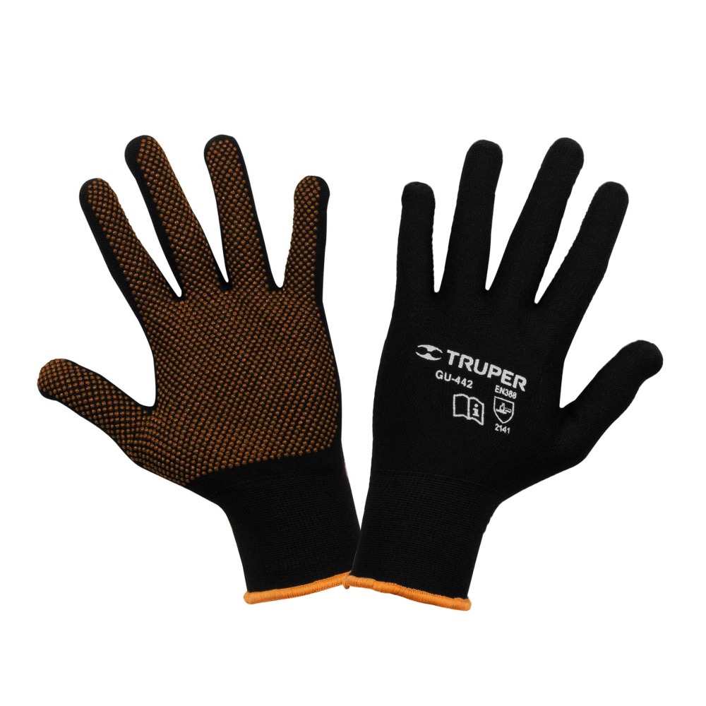 Guantes de poliéster con puntos de PVC en palma, M, TRUPER GU-442