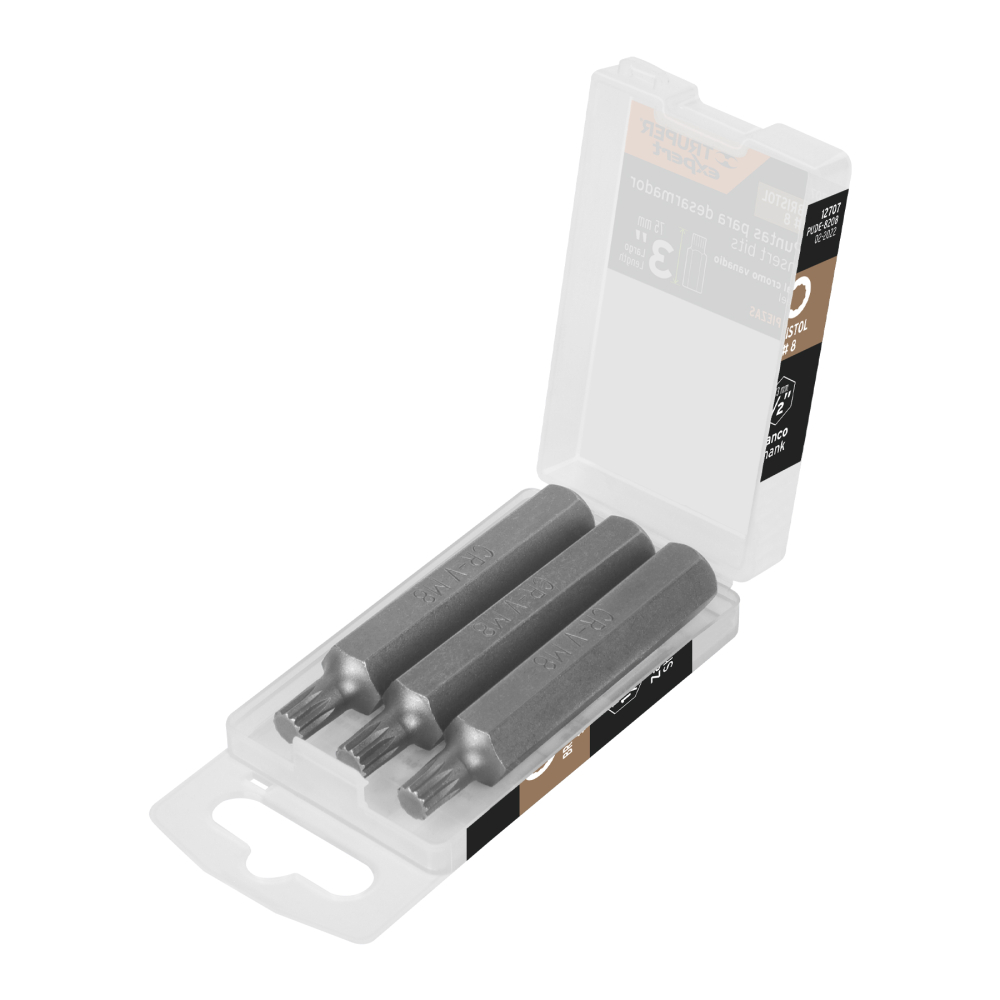 Estuche con 3 puntas bristol M8 largo 3', Truper Expert PUDE-8208