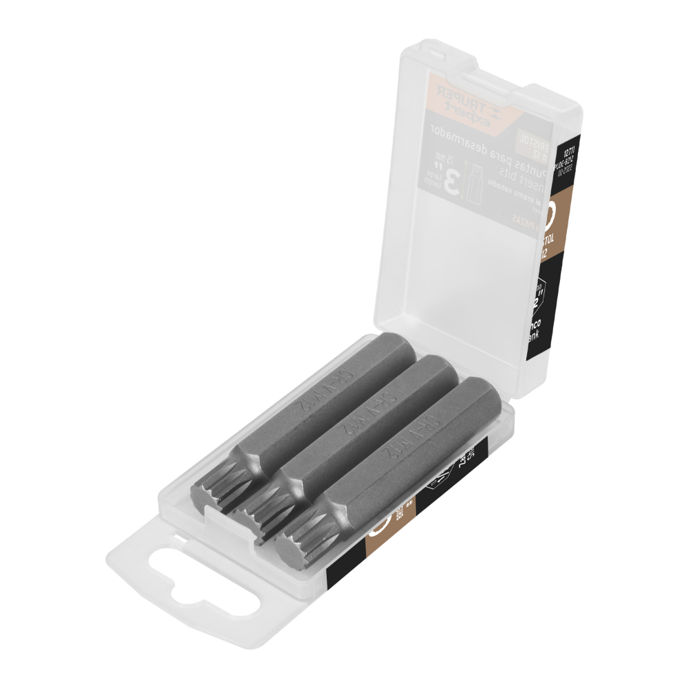 Estuche con 3 puntas bristol M12 largo 3', Truper Expert PUDE-8212