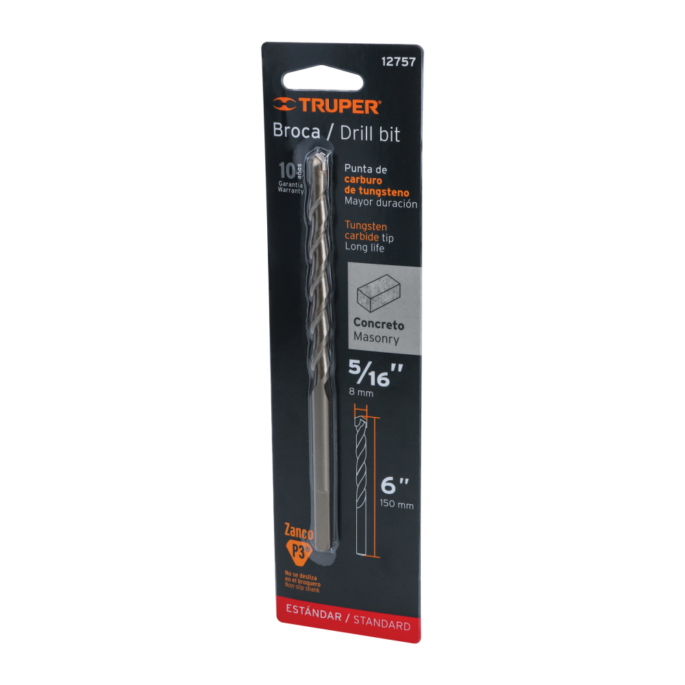 Broca para concreto de 5/16 x 6' en blíster, TRUPER BCT-5/16X6-B