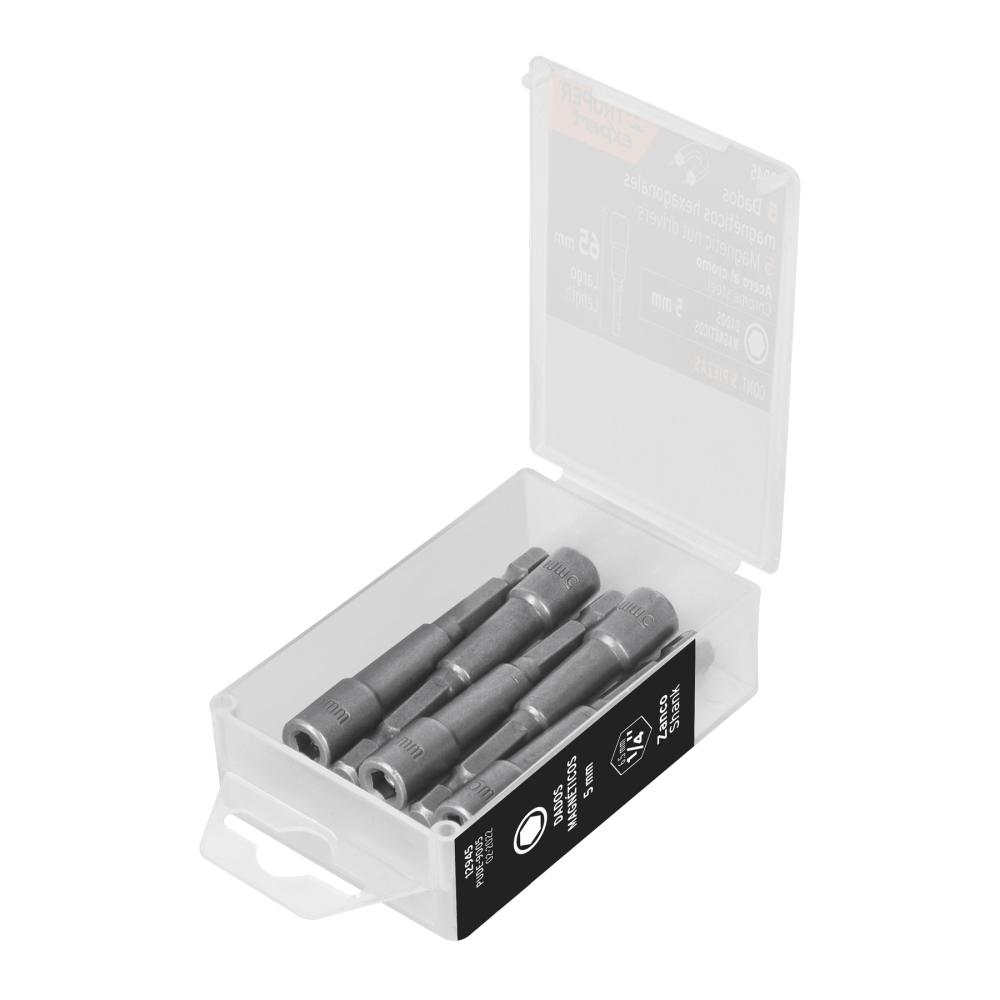 Estuche con 5 dados magnéticos de 5 mm largo 2-1/2', EXPERT PUDE-9005