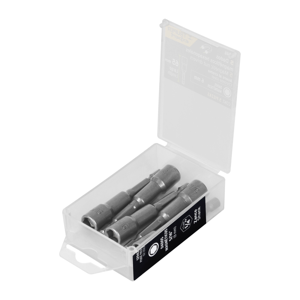 Estuche con 5 dados magnéticos de 6 mm largo 2-1/2', Expert PUDE-9006