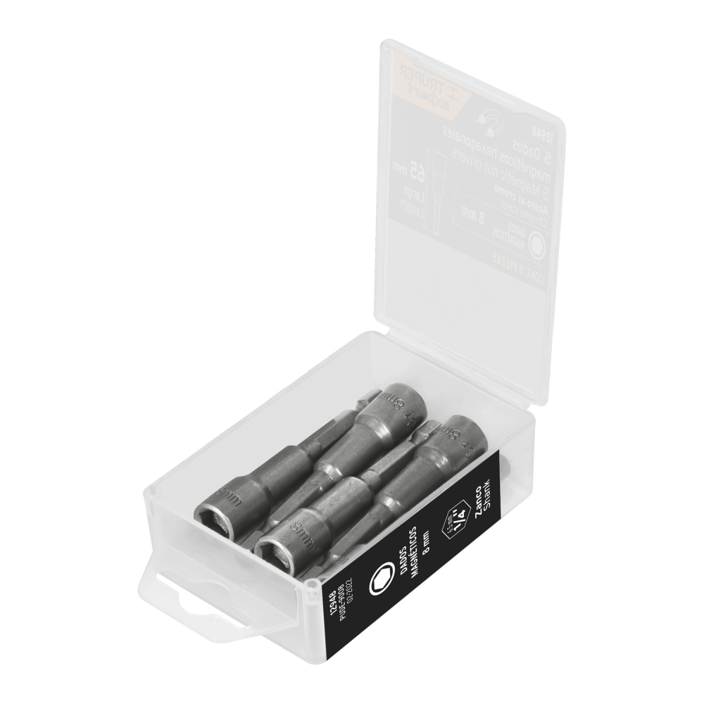 Estuche con 5 dados magnéticos de 8 mm largo 2-1/2', EXPERT PUDE-9008