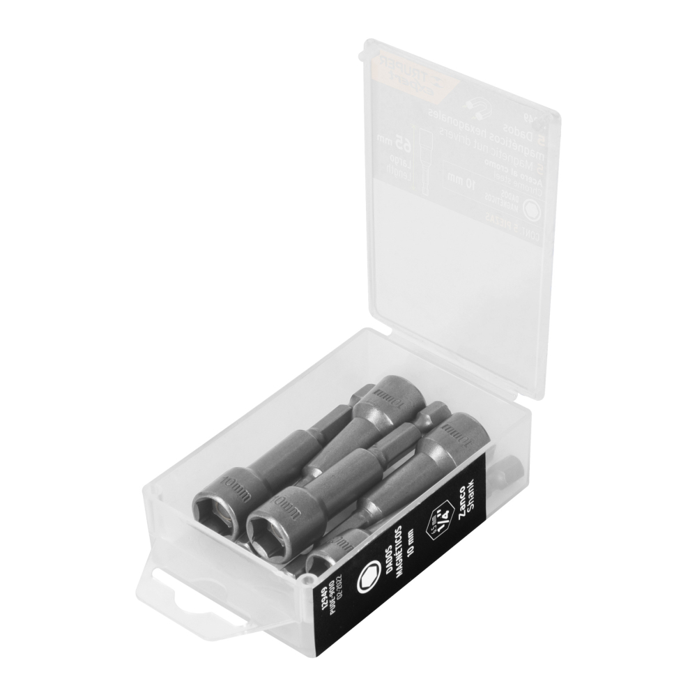 Estuche con 5 dados magnéticos de 10 mm largo 2-1/2', EXPERT PUDE-9010