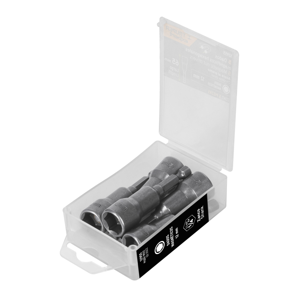 Estuche con 5 dados magnéticos de 12 mm largo 2-1/2', EXPERT PUDE-9012