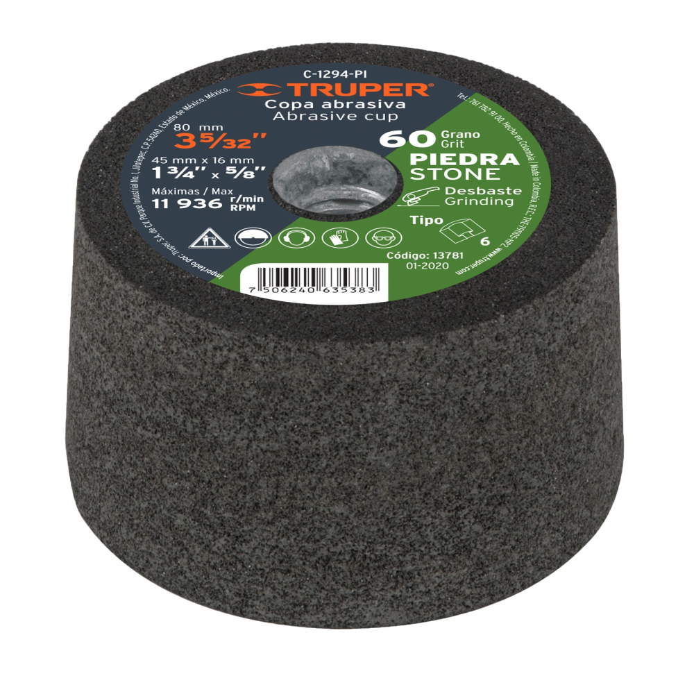 Copa abrasiva 3-5/32' x 5/8-11, para desbaste G60, TRUPER C-1294-PI