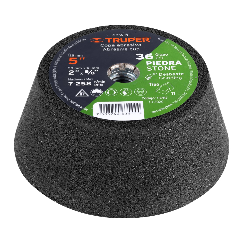 Copa abrasiva 5' x 5/8'-11, para desbaste G36, TRUPER C-356-PI