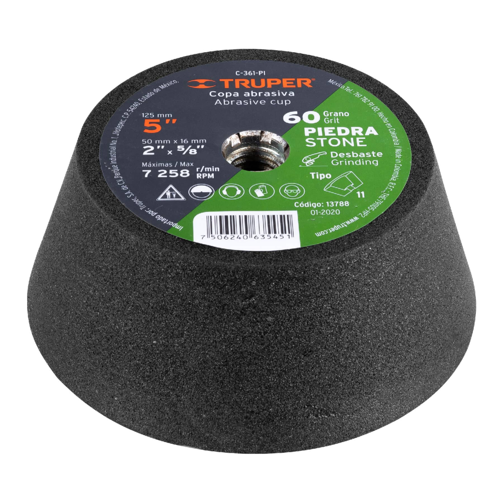 Copa abrasiva 5' x 5/8'-11, para desbaste G60, TRUPER C-361-PI