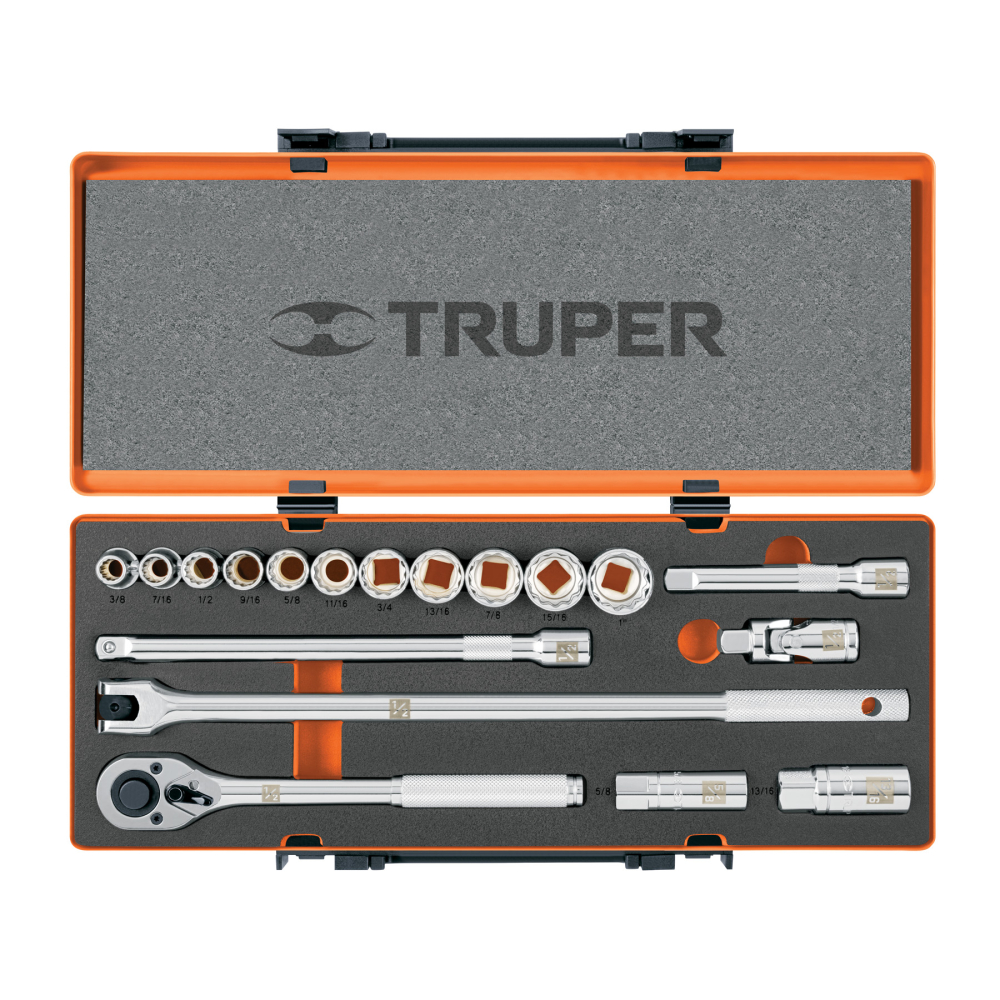 Juego de 18 herramientas cuadro 1/2' std para mecánico JD-1/2X19P