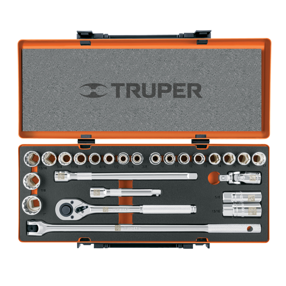 Juego de 25 herramientas cuadro 1/2' std y mm para mecánico JD-1/2X26MP