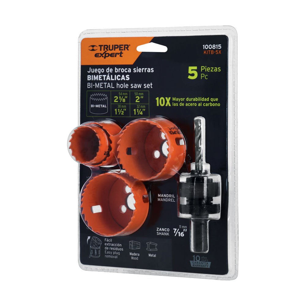 Juego de 4 brocasierras bimetálicas y 1 mandril, Expert KITB-5X