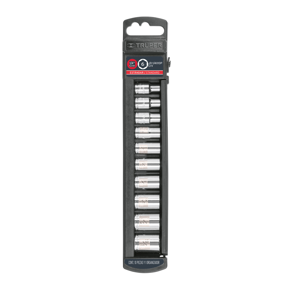 Juego de 10 dados cuadro 1/4' std, TRUPER JD-1/4X10P