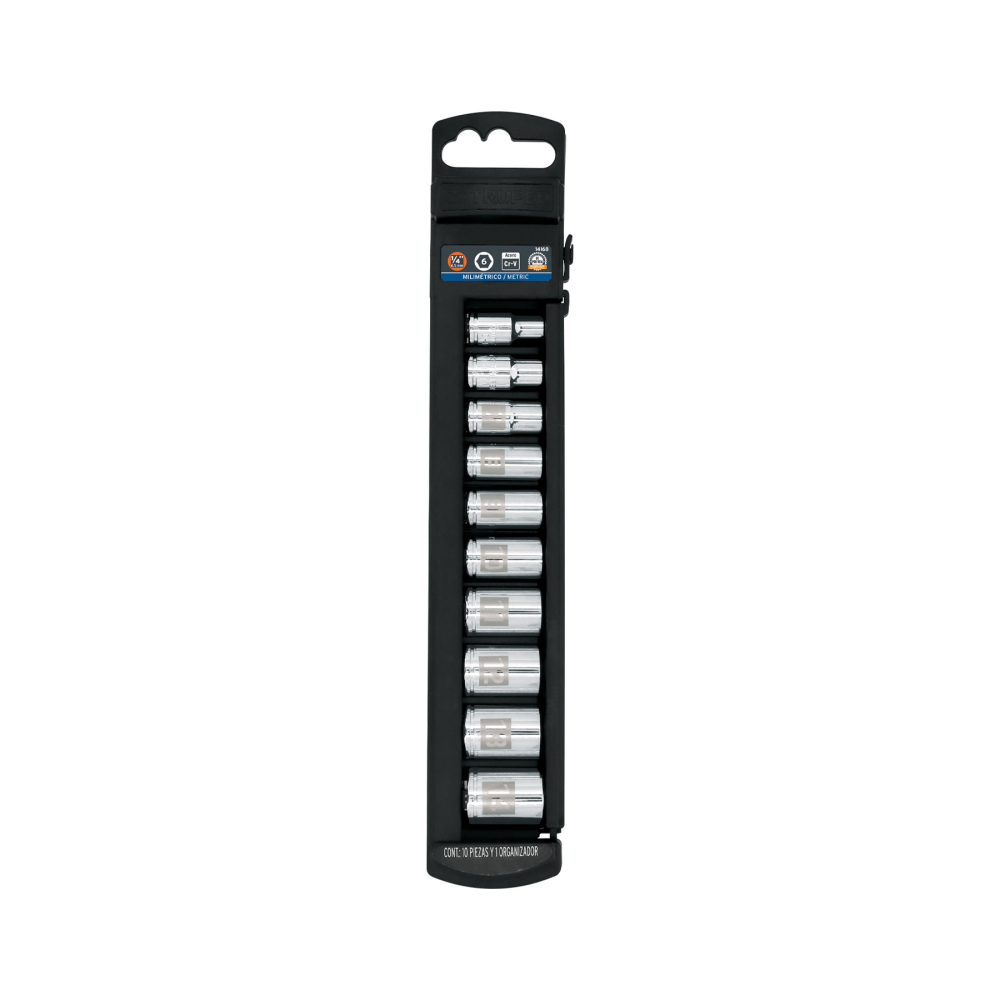 Juego de 10 dados cuadro 1/4' mm, TRUPER JD-1/4X10M