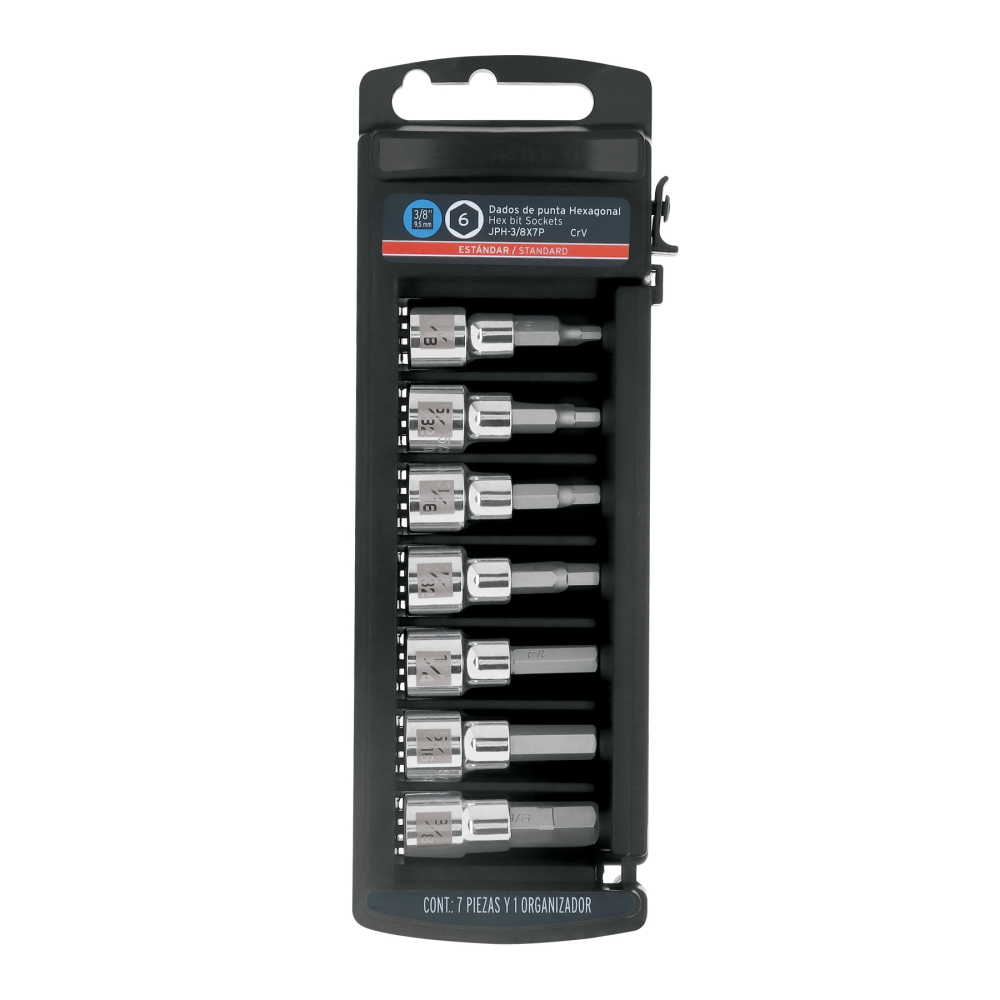 Juego de 7 dados punta hexagonal std, cuadro 3/8', Truper JPH-3/8X7P