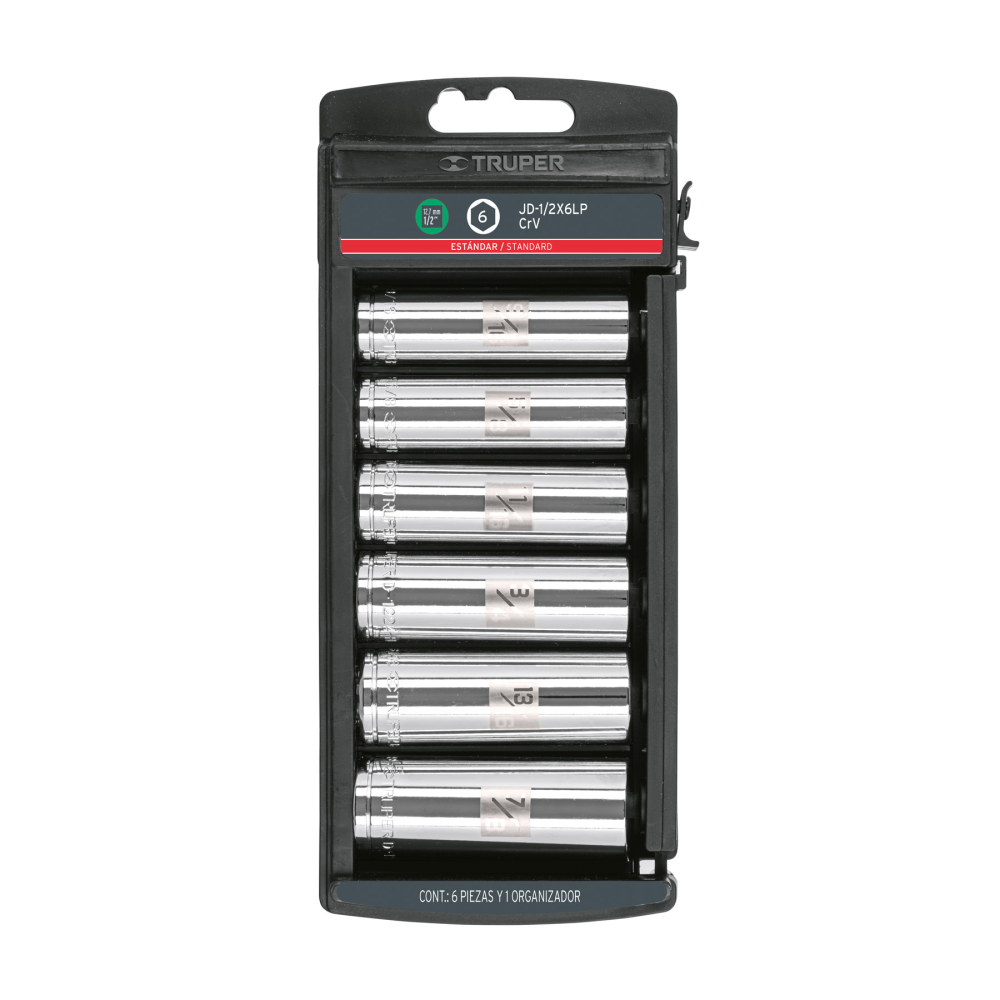 Juego 6 dados largos cuadro 1/2' std, TRUPER JD-1/2X6LP