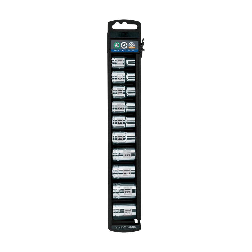 Juego de 10 dados cuadro 1/2' mm, Truper JD-1/2X10M