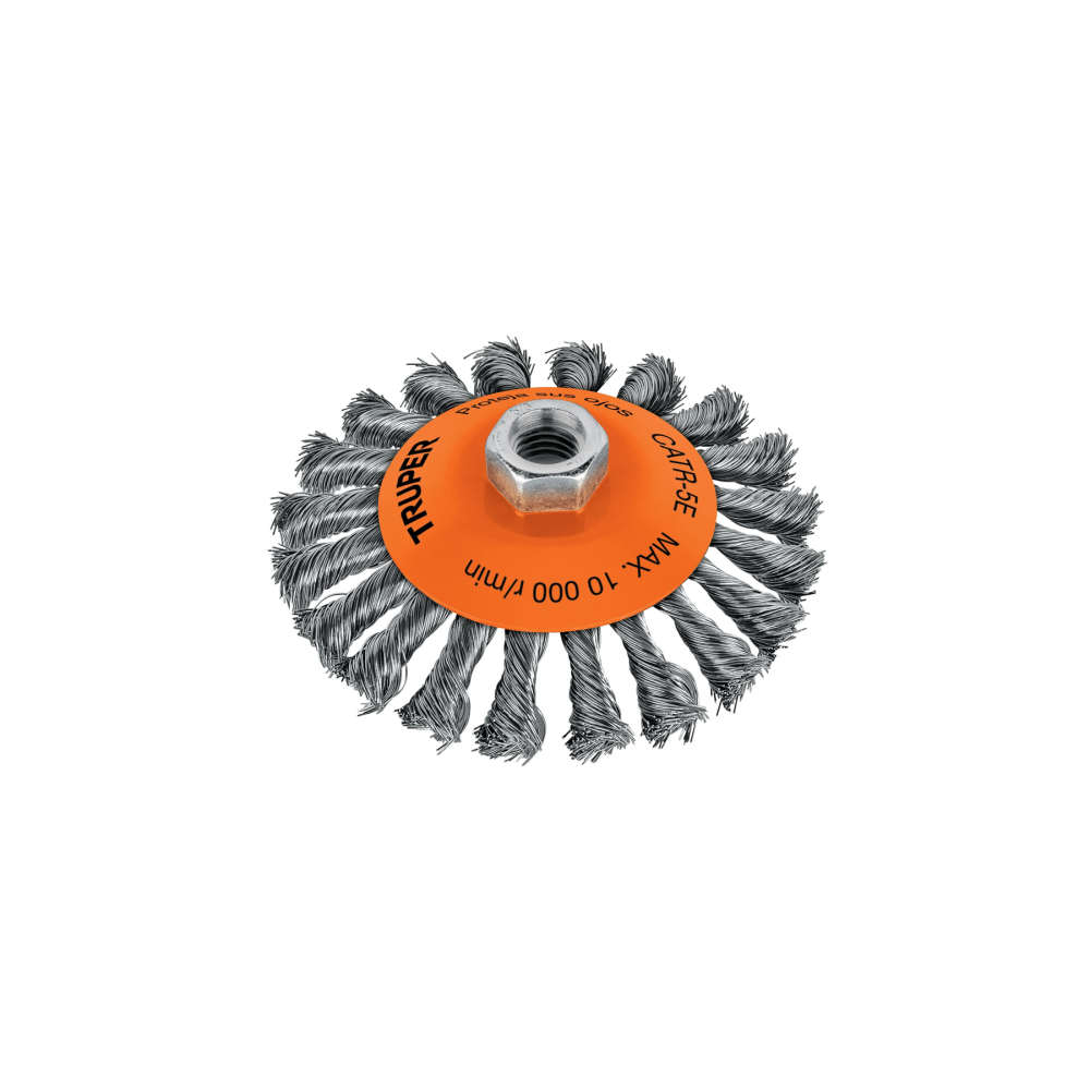 Carda tipo cónico 5' alambre trenzado, eje 5/8'-11, TRUPER CATR-5E