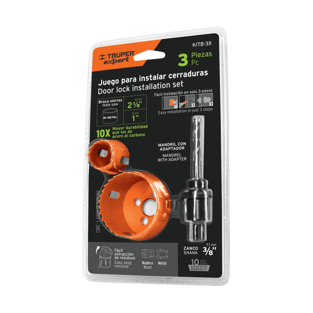 Juego de 3 piezas para instalar cerraduras, TRUPER EXPERT KITB-3X