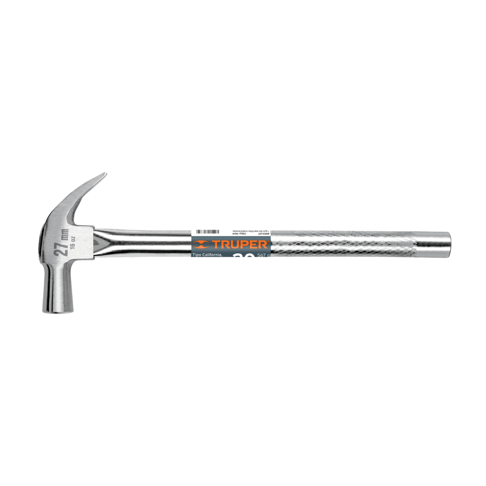 Martillo cabeza cónica 27 mm uña curva, mango tubular,TRUPER MAC-27T